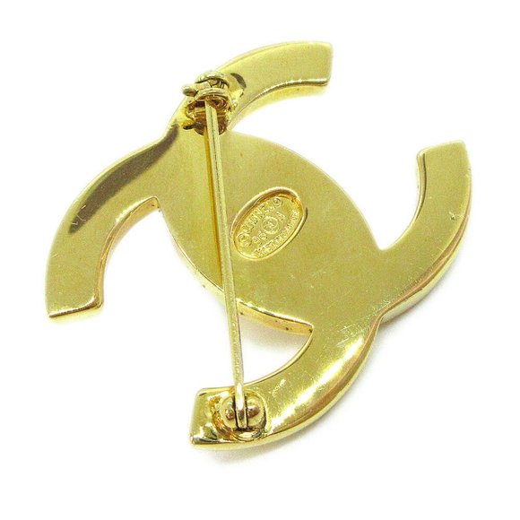 AUTH CHANEL CC Logos Turnlock Motif Brooch Pin Corsage Gold-Tone 96A Vintage - Picture 2 of 4